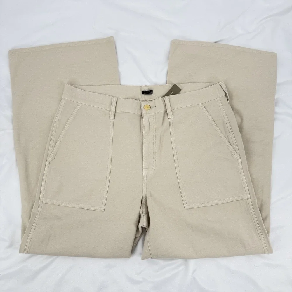 J. Crew Sz 32 Camp Pocket Wide Leg‎ Pants in "Natural"Stretch Cotton Preppy - Picture 2 of 10